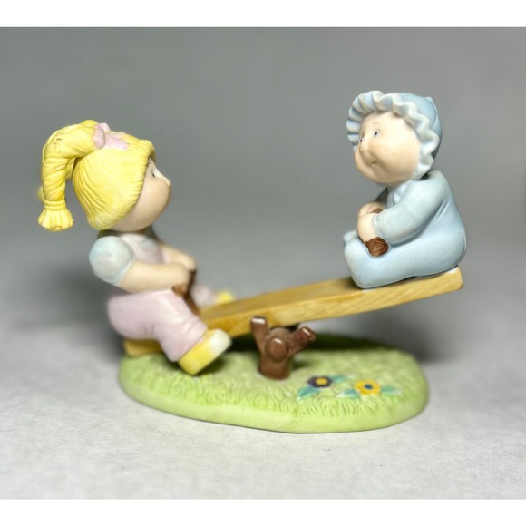 Vinatge Cabbage Kids Porcelain Teeter Totter See Saw Figurine 1984 Signed - Picture 1 of 5